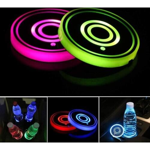 2Pcs Micro USB LED Rechargeable RBG Color Light Auto Car Cup Coasters Drinkings Holder Mat smart lamp Car water Cup Accessories
