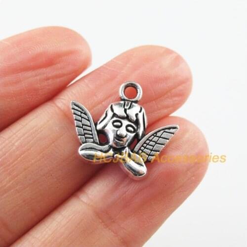20 New Angel Charms Tibetan Silver Color Wings Pendants 16x19mm