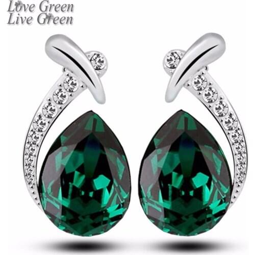 2017 brand women wedding bridal party hotselling 18KGP Austrian Crystal Leaf feather stud earrings fashion Jewelry 85307