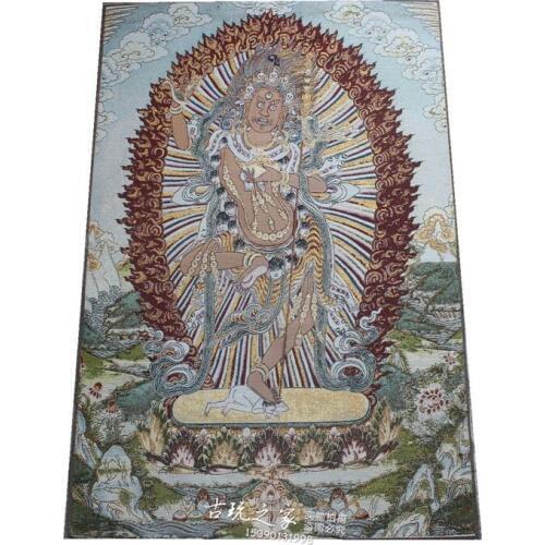 36 inch china Tibet embroidery Silk The Tibetan king bodhisattva Tangka Thangka Paintings Mural