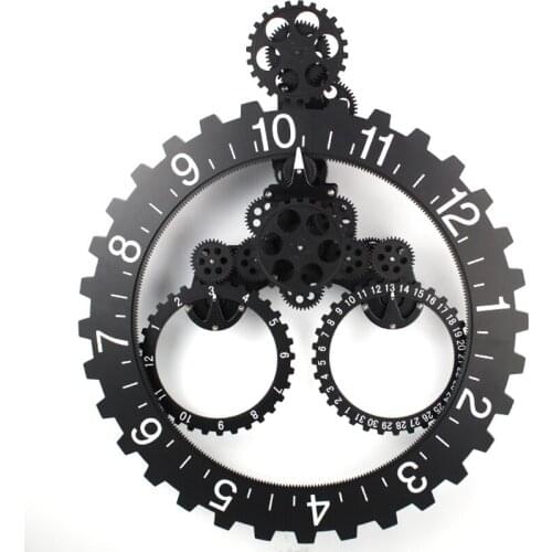 3D Modern Large Wall Art Rotary Gear Clock Mechanical Calendar Wheel Black