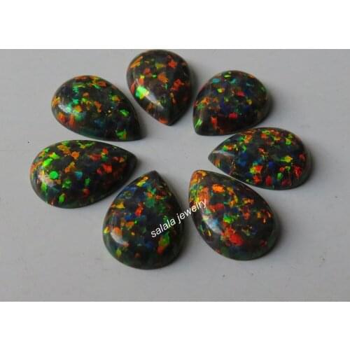 50pcs/lot 10x14mm Pear Opal OP34 Black Pear Flat Bottom Fire Opal Synthetic Pear Fire Opal Stone Pear Cabochon Fire Opal