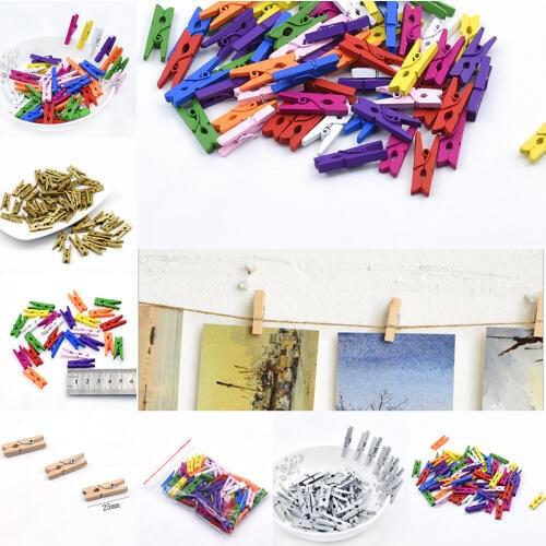 50PCS Golden Silver Mini Wooden Peg Pin Clothespin Decor Craft Clips Photo Paper Clothes 25mm Dropshipping Suspender Clips