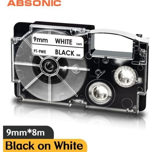 9mm XR-9WE XR9WE XR 9WE Replace Casio 9MM Black on White Ribbon Label Tape Compatible for EZ-label Printer KL-60 KL-7200 KL-7400