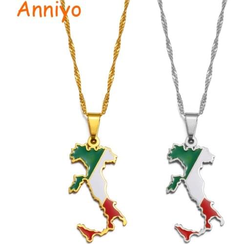 Anniyo Italy Map Flag Pendant Necklaces Silver Color/Gold Color Italian Maps Jewelry Gifts #209321