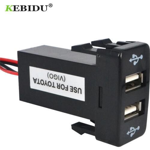 Kebidu Dual Port USB Car Charger 12V 2.1A Car Charger Adapter PDA DVR + Audio Input For Toyota VIGO Mobile Phone power supply