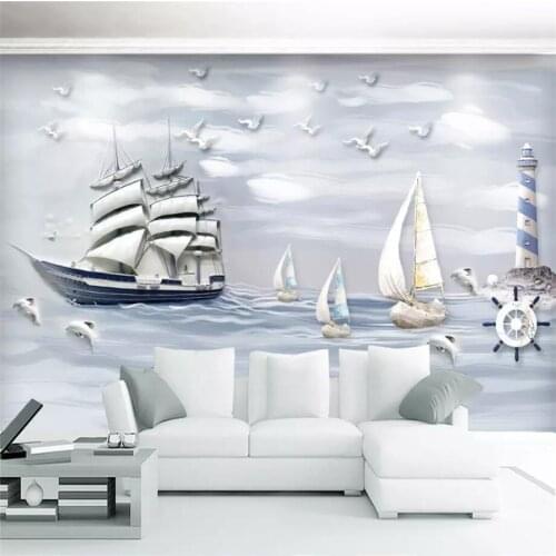Beibehang Custom wallpaper 3d photo mural embossed sailing underwater world smooth sailing background wall paper papel de parede
