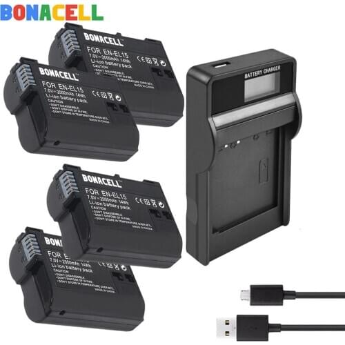 Bonacell EN-EL15 ENEL15 EN EL15 Camera Battery + LCD Charger For Nikon DSLR D600 D610 D800 D800E D810 D7000 D7100 D7200