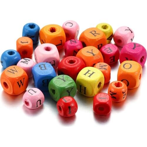 100Pcs 8 10mm Mixed Color Square Wooden Beads Alphabet Spacer Loose Beads For DIY Jewelry Making Accessories Supplies Wholesale