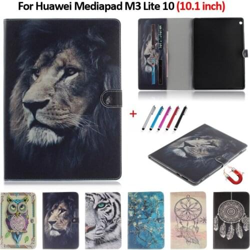 Coque For Huawei Mediapad M3 Lite 10 Case 10.1" Fashion Tiger Lion Panda Painted Tablet For Huawei Mediapad M3 Lite 10.1 Case