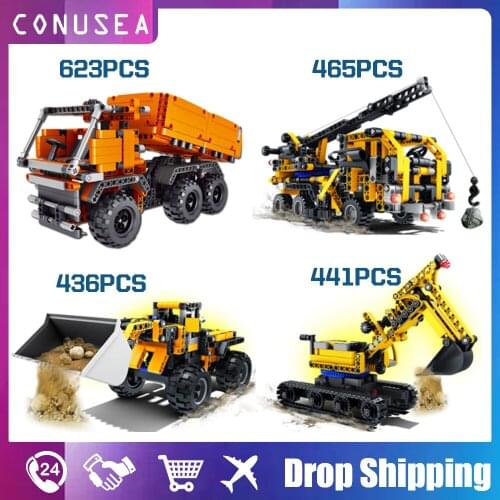 Building Bocks Bricks Engineering Car Model Excavator Bulldozer Crane Dump Truck Caterpillar Tractor Educational Toys for Boys