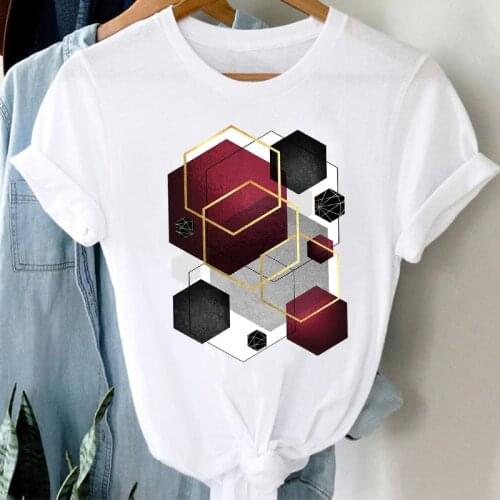 T-shirts Women 90s Casual Cute Office Geometric Kawaii Cute Fashion Clothes Graphic Tshirt Top Lady Print Female Tee T-Shirt