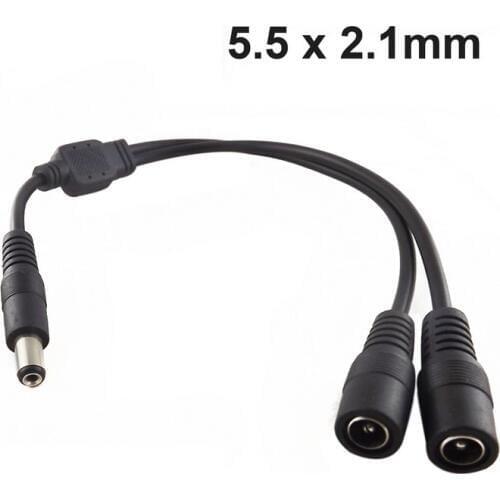 Mayitr DC Power Cable 5.5x2.1mm 1 Male Plug To 2 Female Jack CCTV Cable Splitter Adapter Plastic External 29CM