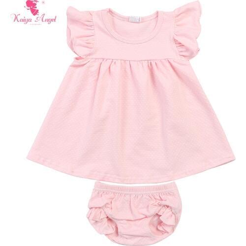 Kaiya Angel 2019 New Baby Girl Outfits Set Cute Lovely Style Sleeveless Short And Briefs Pink Toddlers Ruched Factory Wholesale