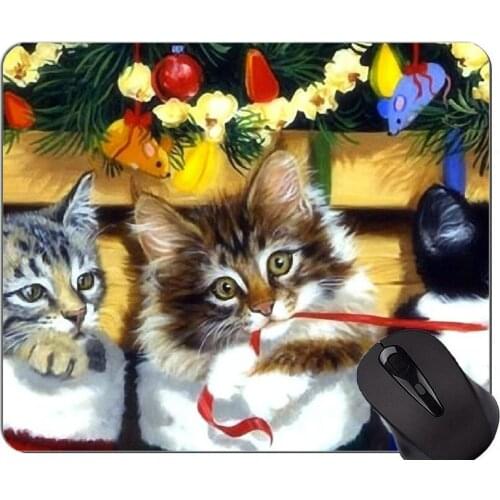 Mouse Pad with Stitched Edge,Christmas Ornaments Kitten Christmas Cat Home Office Computer Accessories Mousepads