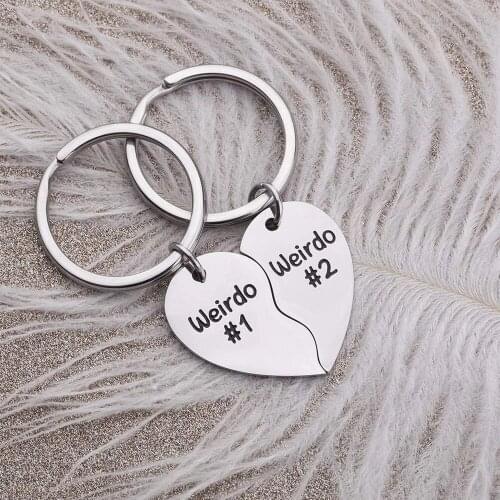 Customized Best friends keychain keyring Weirdo Stainless steel keychain Love jewelry Gift Boyfriend Girlfriend Husband Wife