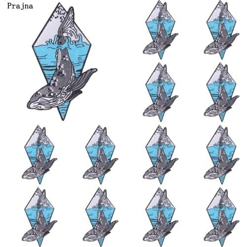 Prajna 10 PCS Whale Patches For Clothing Thermoadhesive Patches Waves Patch Iron On Embroiderd Patches Badges Applique Stickers
