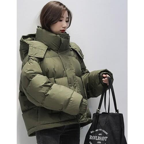 2021 New Winter Women White Duck Down Coat Female Solid Short Oversize Hat Detachable Puffer Jacket Thicken Hooded Lady Overcoat