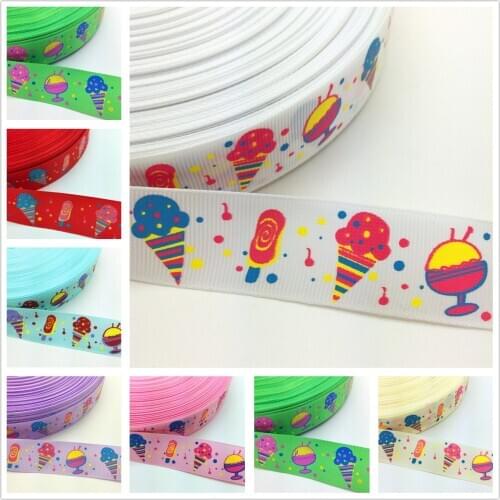 NEW DIY 5 Yards 1'' 25mm Ice cream Printed Grosgrain Ribbon Hair Bow Party Craft