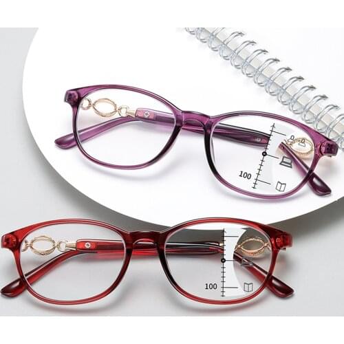 New Fashion Progressive Multifocal Reading Glasses Women Anti-blue Light Eyeglasses Prescription Spectacles Diopter +1.0to+4.0