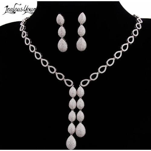 New Wedding Costume Accessories Cubic Zircon Crystal Bridal Earrings And Necklace Jewelry Sets For Brides Bijoux Mariage WS073