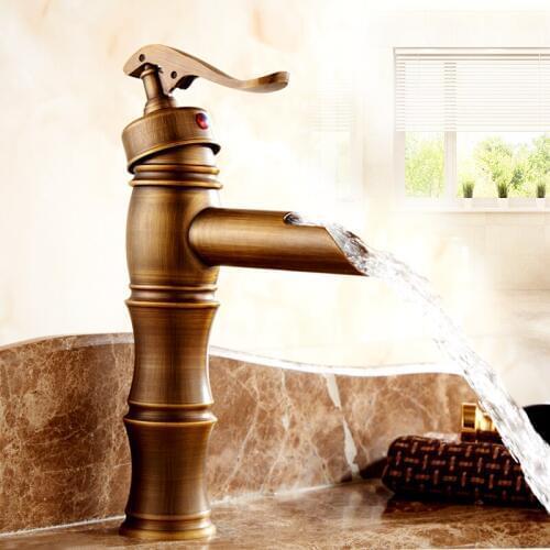 Whosale Or Retail Antique brass bamboo style basin faucet hot and cold, Art Retro bathroom sink basin faucet mixer water tap