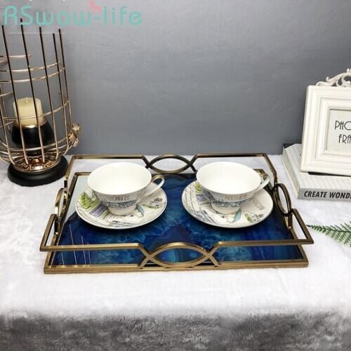 37.5*26.5*5cm Creative Rectangular Metal Tray Bedroom Cosmetic Jewelry Storage Tray Decorative Serving Trays For Kitchen Trays