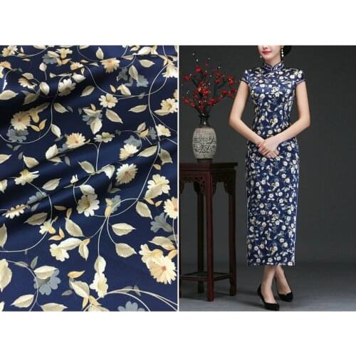Retro small floral digital printing fabric natural mulberry silk high fashion textile fabric for dress scarf cheongsam sewing