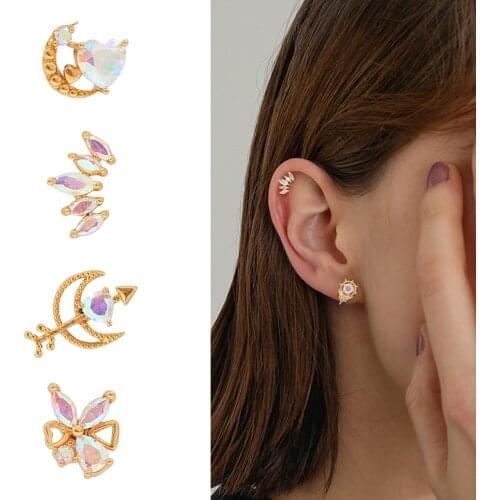 1PC AB CZ Cartilage Stud Helix Rook Conch Screw Back Earring Stainless Steel Ear Piercing Jewelry