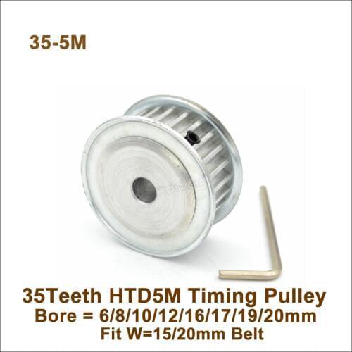 POWGE 35 Teeth 5M Synchronous Pulley Bore 6-20mm Fit W=15/20/25mm 35T 35Teeth HTD 5M Timing Belt Pulley 35-5M AF