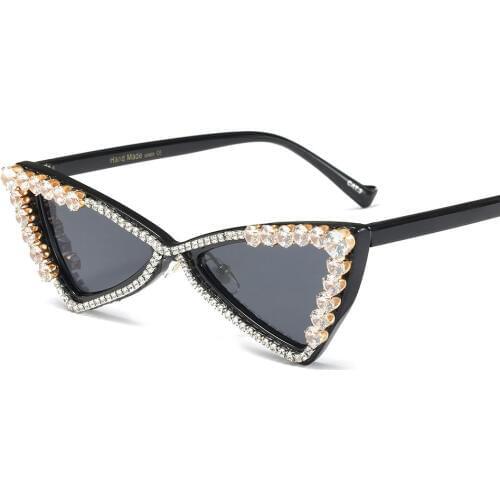 Cateye Sunglasses Women Luxury diamond sunglasses butterfly shaped lady sun glasses black frame shades for woman oculos de sol