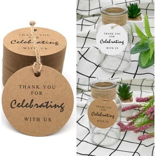 Thank You for Celebrating with Us Original Design Christmas Paper Gift Kraft Tags with String for Wedding Baby Show Party Favors