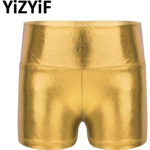 YiZYiF Kid Girls Clothes Stretchy Metallic Shiny High Waist Ballet Dance Shorts for Children Gymnastic Leotard Ballerina Shorts