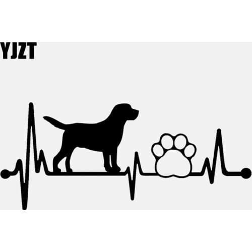 YJZT 14.3CM*6.2CM Lab Labrador Retriever Heartbeat Paw Vinyl Decal Black/Silver Car Sticker C22-1051
