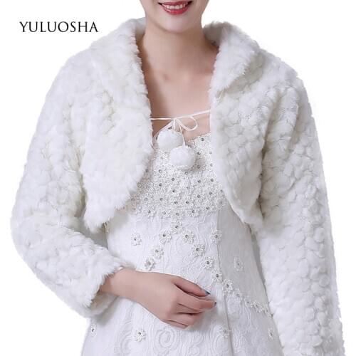 YULUOSHA Bride Married Winter Wool Shawl Warm Bridesmaid Dress Plush Shawl Long Sleeve Coat Wool Bridal Wraps Elegant Fur Wrap