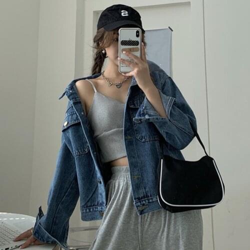 Women Jeans Jacket 2021 Female Short Denim Coat loose fit Casual style Student Basic Outerwear Lady Spring Korean Jackets Blue