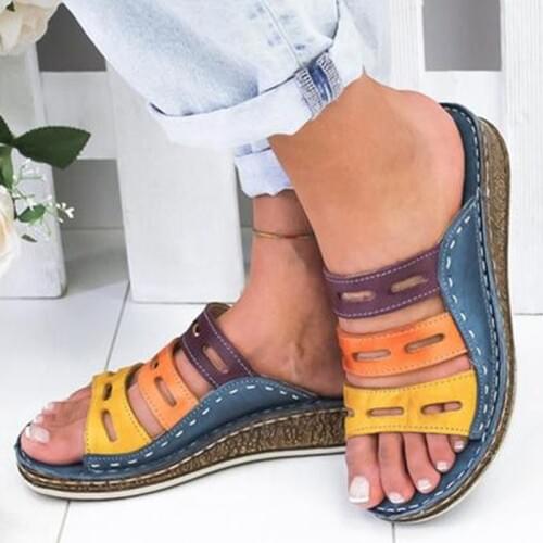 Womens Shoes Three Color Sandals Women Beach Wedge Ladies Sandals Platform Slip On Thick Bottom Retro Rome Style Shoes Female