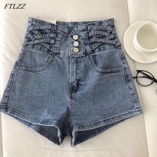 FTLZZ New Streetwear Female High Waist Wide Leg Vintage Denim Shorts Spring Summer Women Loose Washed Solid Color Jeans Shorts