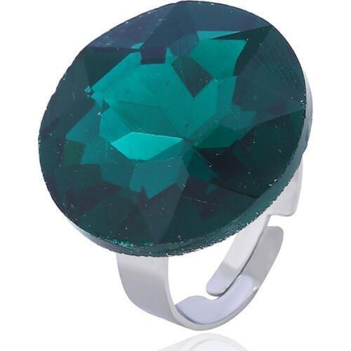 New Exaggerated Deep Green Big Crystal Stone Statement Chunky Adjustable Rings for Women Men Fashion Jewelry