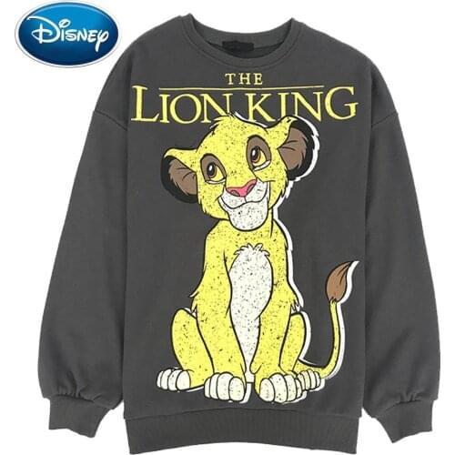 Simba Disney Sweatshirt Casual Women Loose Top Print Cartoon O-neck Harajuku Long Sleeve The Lion King Simba Pullovers Cotton