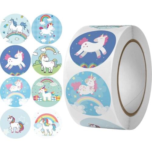 1Set Unicorn Animals Cartoon Stickers for Kids Classic Toys Tape School Teacher Reward Sticker Kawaii Pattern