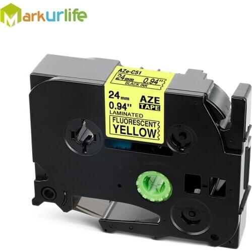 1 PCS/Lot Adhensive label Tze-C51 Tz-C51 Eye-catching Fluorescent Tape for Brother printer(24mm*5m) Fluorescent Black on Yellow