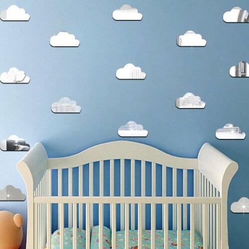 10pcs Childrens Room Decoration Wall Stickers Mirror Sticker Cartoon Clouds DIY Mirror Wall Stickers