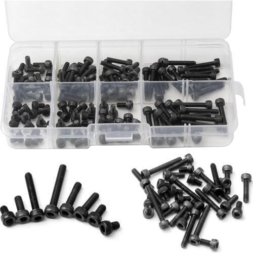 120PCS M3*4/5/6/8/10/12/18/20 Black Cylinder Head Hexagon Screw Repair Tool Kit With Box