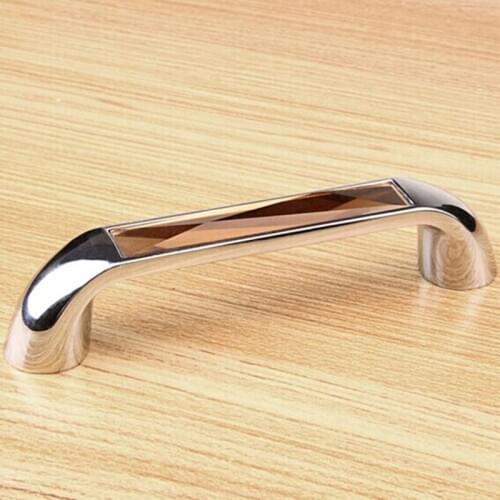 96mm Fashion deluxe diamond furniture decoration handle K9 brown crystal drawer cabinet pulls Silver chrome dresser handles 3.8"