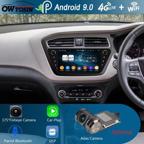 IPS 9" Android 9.0 8Core 4G+64G Car Multimedia Player GPS Navigation Radio DSP CarPlay Parrot BT For Hyundai i20 2015-2019 RHD