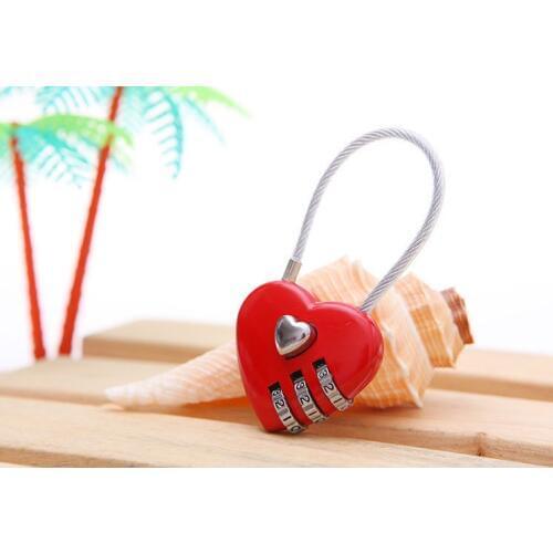 Free shipping Red Mini Heart Shape Mini Luggage Bag Zip Diary Notebook Combination Wire Rope Lock with Cable