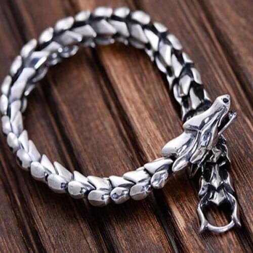 Personality Retro Dragon Dragon Bracelet Exaggerated Punk Men Silver Color Bracelet Fashion Hip Hop Men Motorcycle Party Jewelry