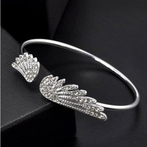 Angel Wings Bracelet Adjustable Woman Jewelry Gifts Open Bracelet Silver Plating Crystal Wholesale Spacecraft