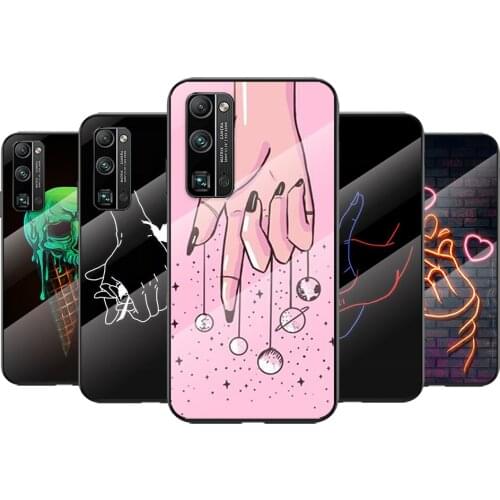 Tempered Glass Cover Line Art illustrations For Huawei Honor 30 20 10 9X 8X Pro Plus Lite Shockproof Shell Phone Case
